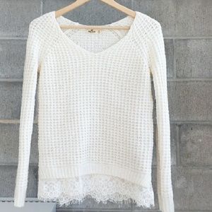 White waffle knit sweater